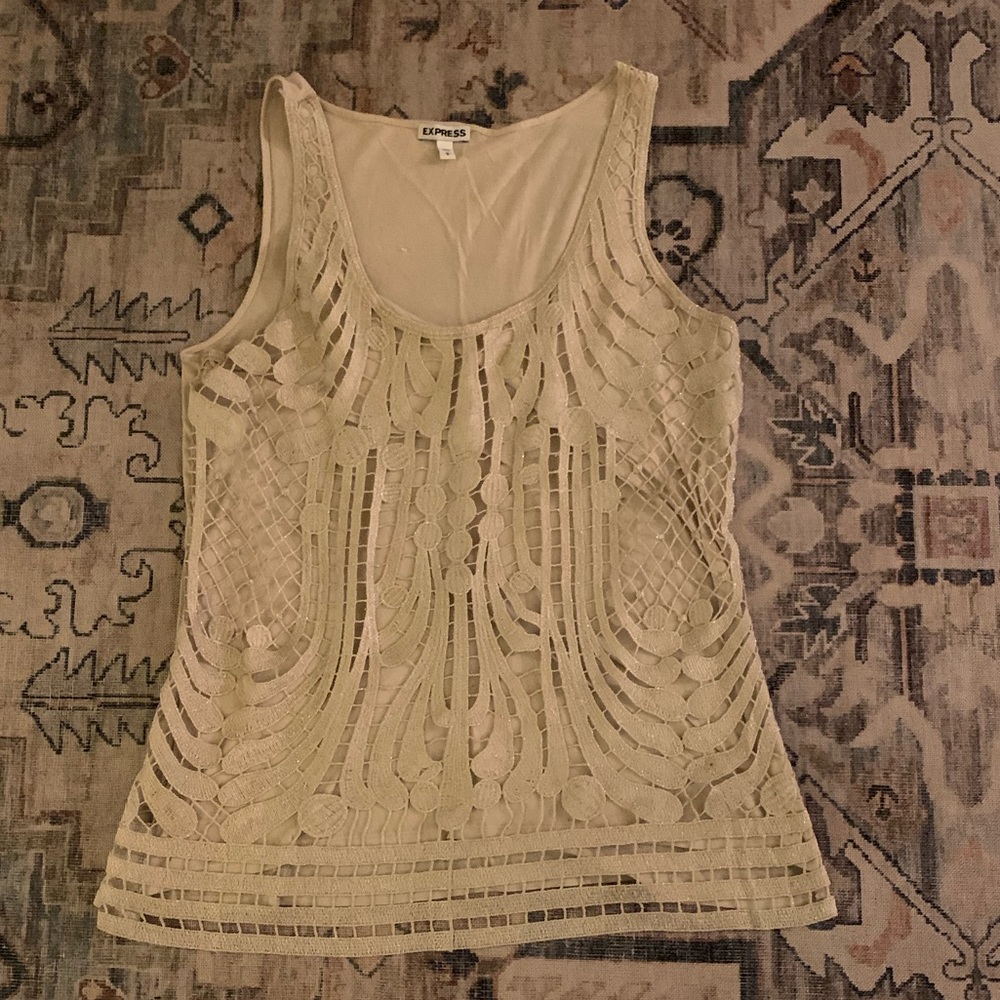 Express tan front appliqué tank top